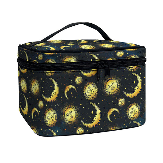 Vintage Moon And Sun Pattern Print Travel Makeup Bag