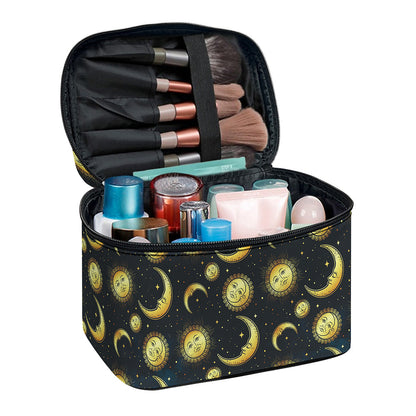 Vintage Moon And Sun Pattern Print Travel Makeup Bag