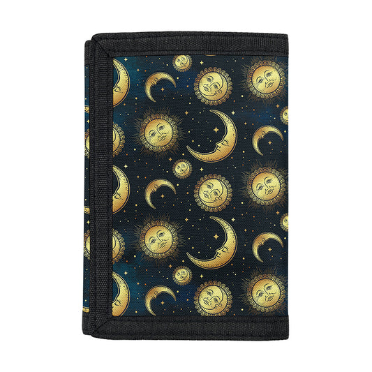 Vintage Moon And Sun Pattern Print Trifold Wallet