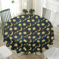 Vintage Moon And Sun Pattern Print Waterproof Round Tablecloth