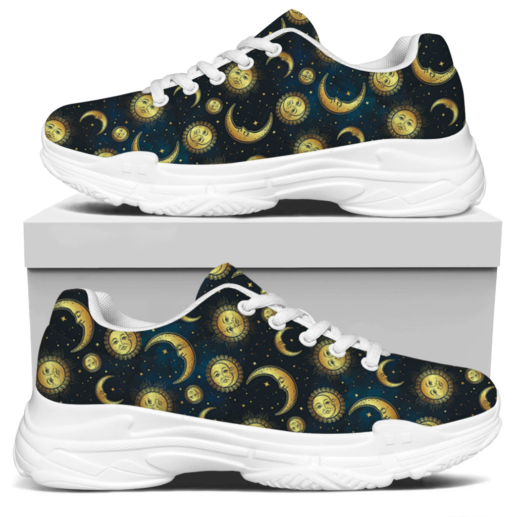 Vintage Moon And Sun Pattern Print White Chunky Shoes