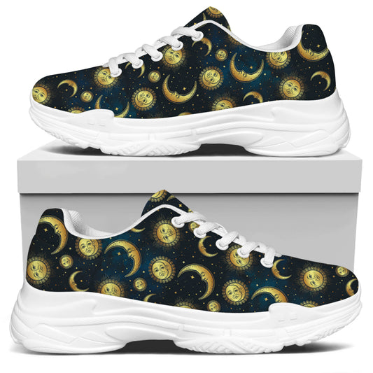 Vintage Moon And Sun Pattern Print White Chunky Shoes