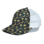 Vintage Moon And Sun Pattern Print White Mesh Trucker Cap