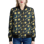 Vintage Moon And Sun Pattern Print Women's Bomber Jacket