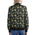 Vintage Moon And Sun Pattern Print Women's Bomber Jacket