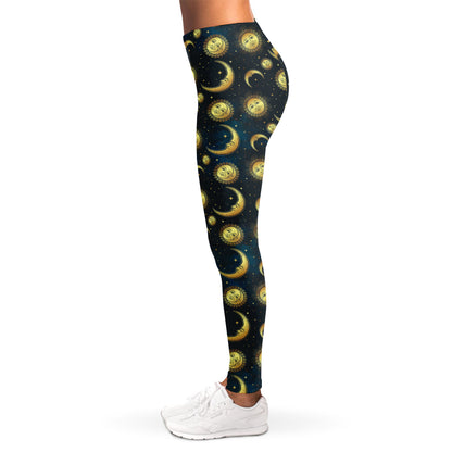 Vintage Moon And Sun Pattern Print Women's Leggings