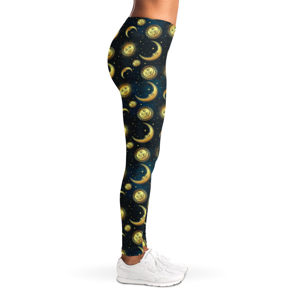 Vintage Moon And Sun Pattern Print Women's Leggings