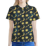 Vintage Moon And Sun Pattern Print Women's Polo Shirt