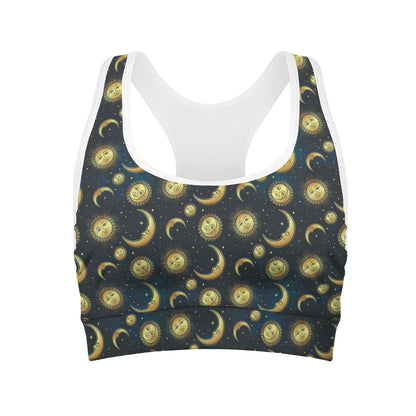 Vintage Moon And Sun Pattern Print Women's Sports Bra