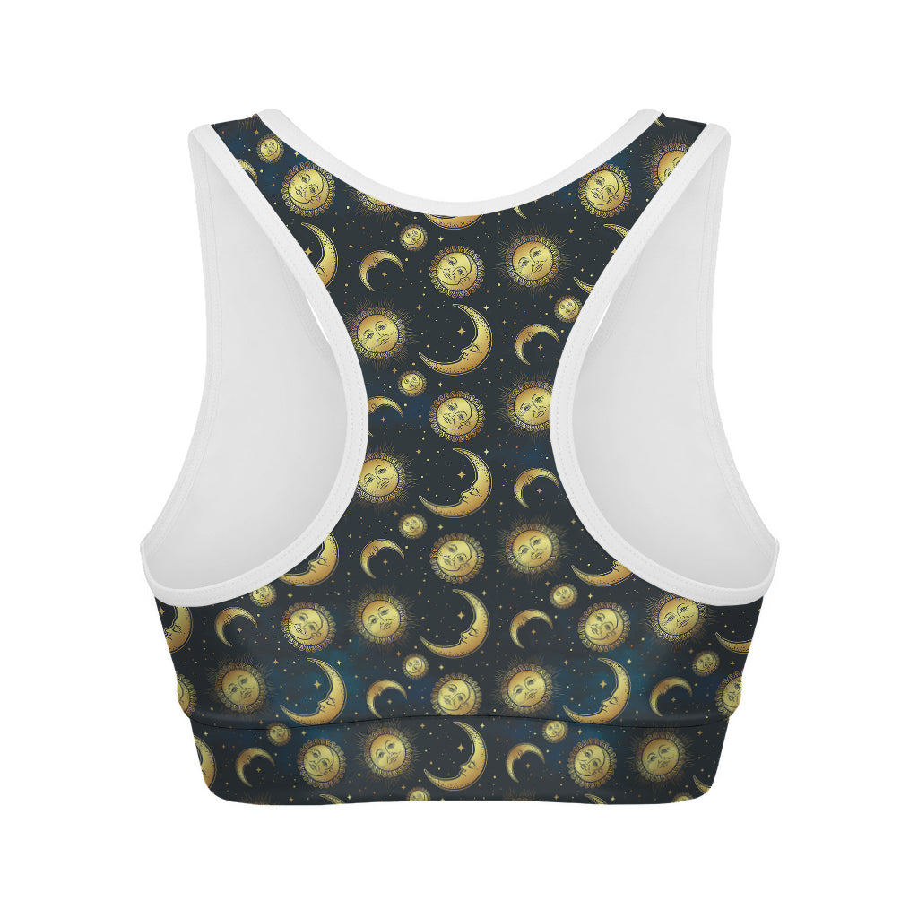 Vintage Moon And Sun Pattern Print Women's Sports Bra
