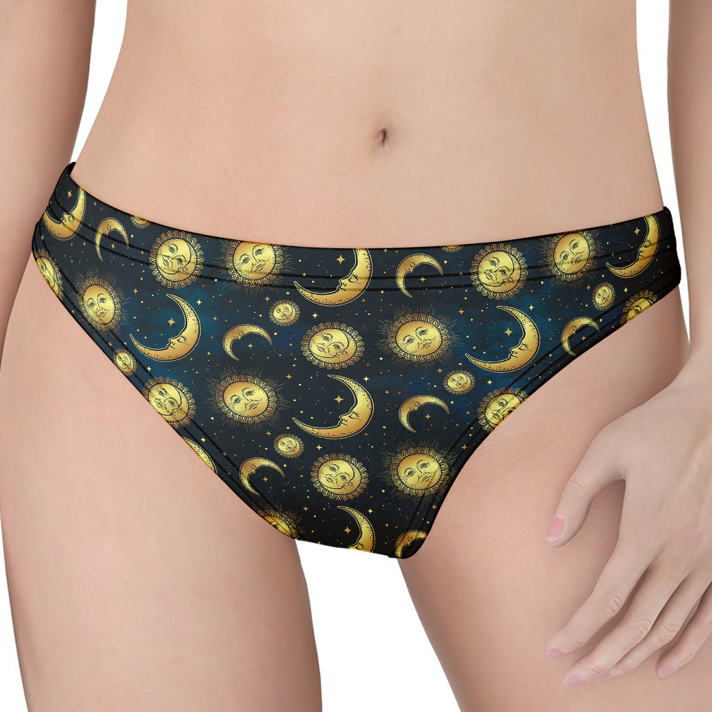 Vintage Moon And Sun Pattern Print Women's Thong