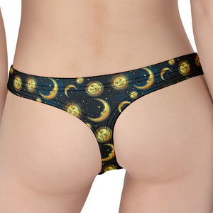 Vintage Moon And Sun Pattern Print Women's Thong