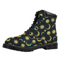 Vintage Moon And Sun Pattern Print Padded Collar Lace Up Boots