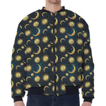 Vintage Moon And Sun Pattern Print Zip Sleeve Bomber Jacket