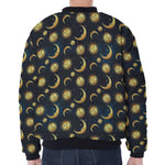 Vintage Moon And Sun Pattern Print Zip Sleeve Bomber Jacket