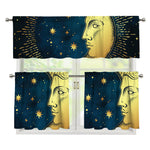 Vintage Moon And Sun Print 3 Piece Kitchen Curtains