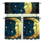 Vintage Moon And Sun Print 3 Piece Kitchen Curtains