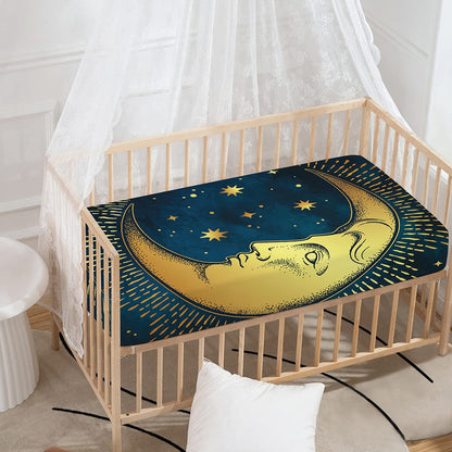 Vintage Moon And Sun Print Baby Crib Sheet