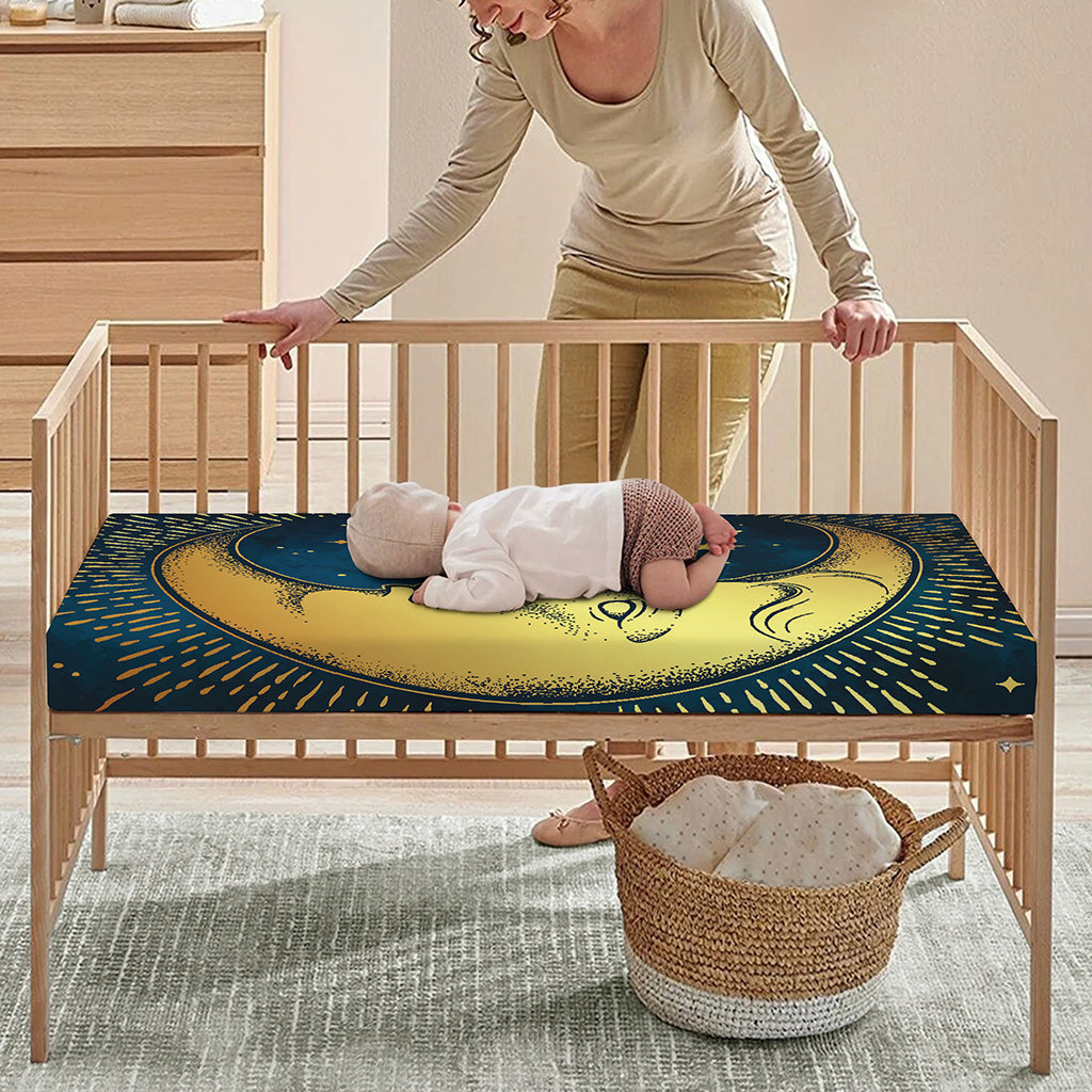 Vintage Moon And Sun Print Baby Crib Sheet