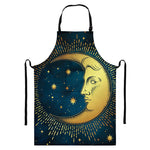 Vintage Moon And Sun Print Bib Apron With Pocket