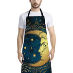 Vintage Moon And Sun Print Bib Apron With Pocket