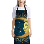 Vintage Moon And Sun Print Bib Apron With Pocket