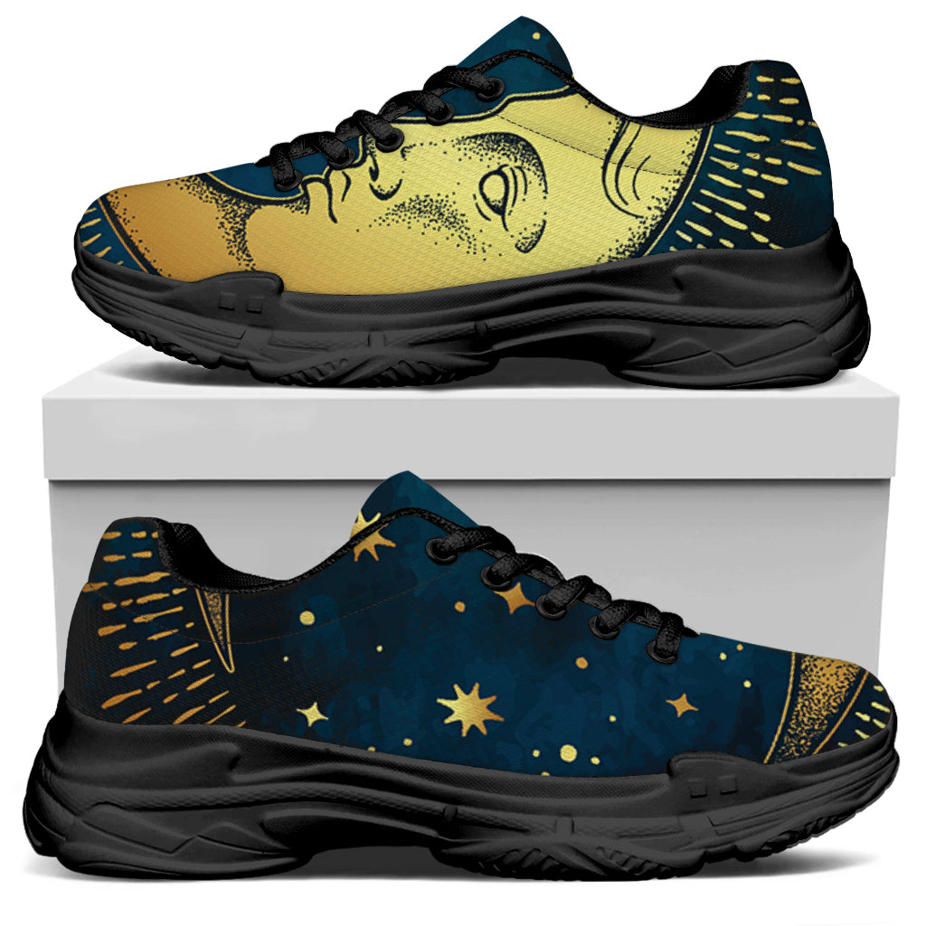 Vintage Moon And Sun Print Black Chunky Shoes