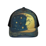 Vintage Moon And Sun Print Black Mesh Trucker Cap