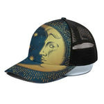 Vintage Moon And Sun Print Black Mesh Trucker Cap