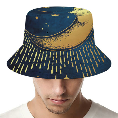Vintage Moon And Sun Print Bucket Hat