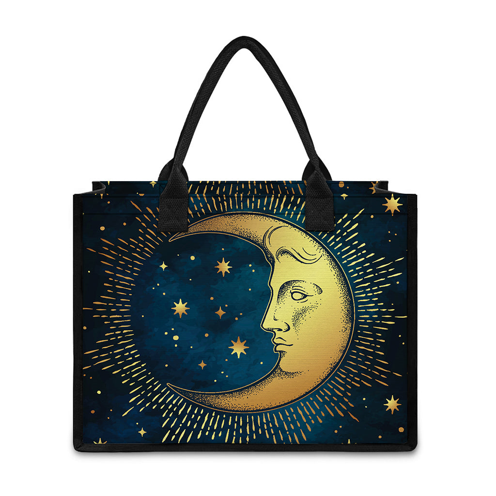 Vintage Moon And Sun Print Canvas Tote Bag