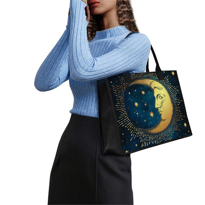 Vintage Moon And Sun Print Canvas Tote Bag