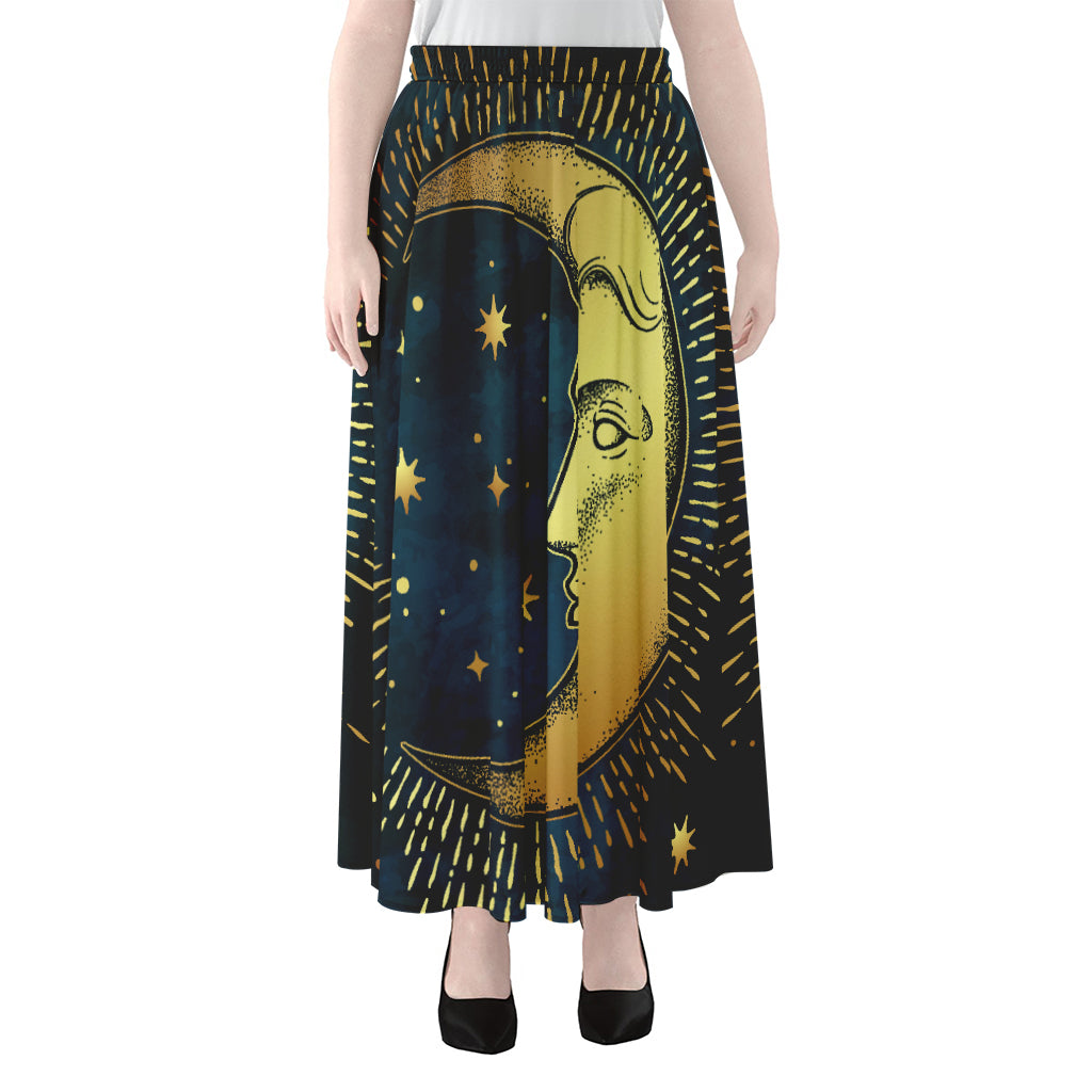 Vintage Moon And Sun Print Chiffon Maxi Skirt