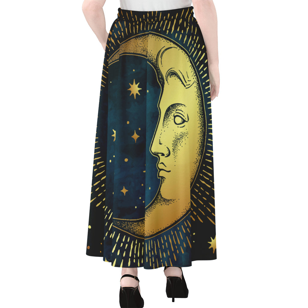 Vintage Moon And Sun Print Chiffon Maxi Skirt