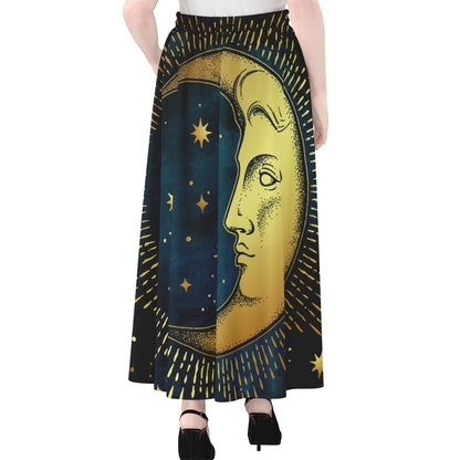 Vintage Moon And Sun Print Chiffon Maxi Skirt