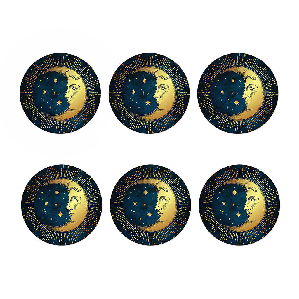 Vintage Moon And Sun Print Coaster Set