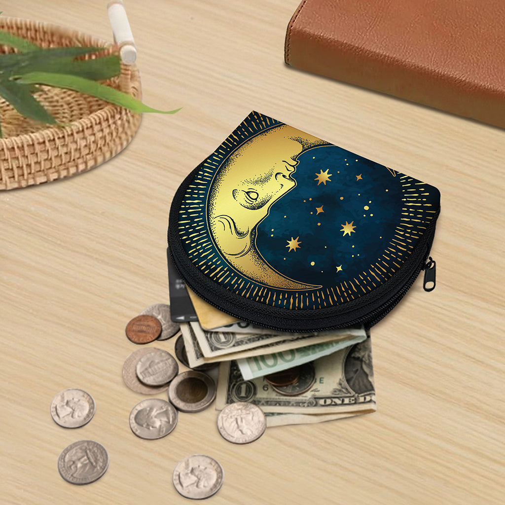 Vintage Moon And Sun Print Coin Purse