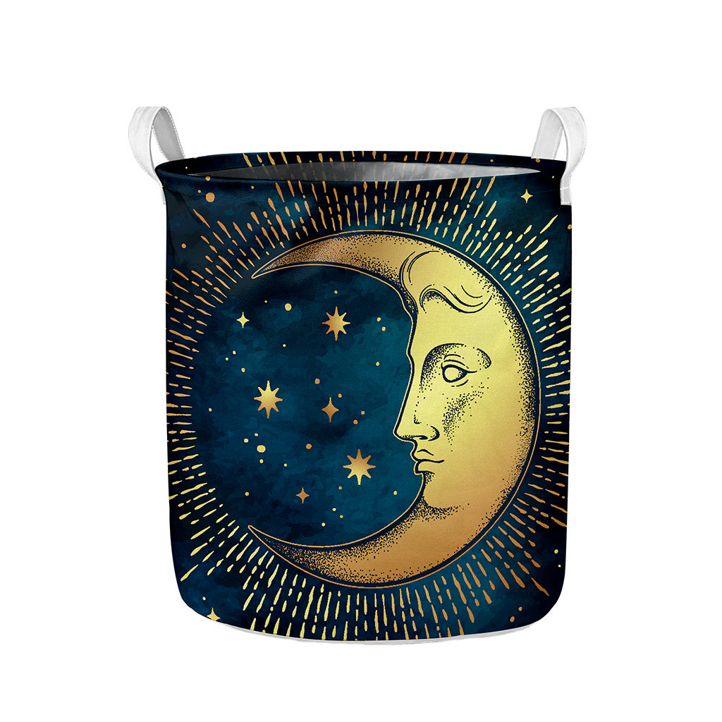 Vintage Moon And Sun Print Collapsible Laundry Basket