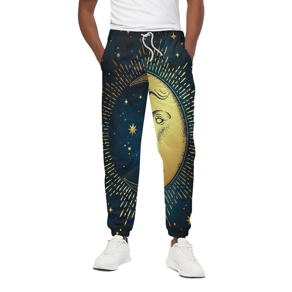 Vintage Moon And Sun Print Cotton Pants