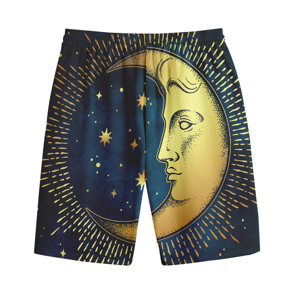 Vintage Moon And Sun Print Cotton Shorts