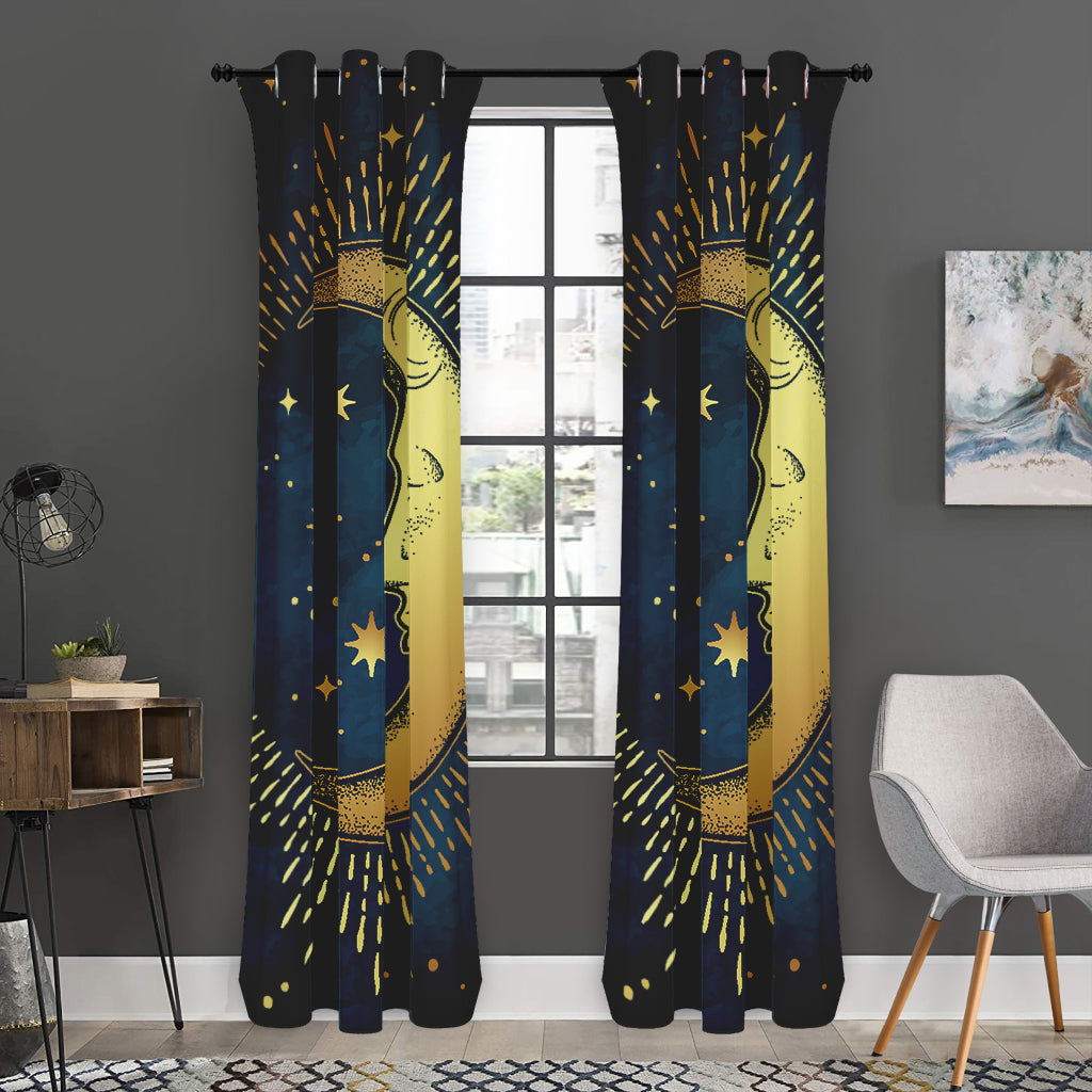 Vintage Moon And Sun Print Curtain