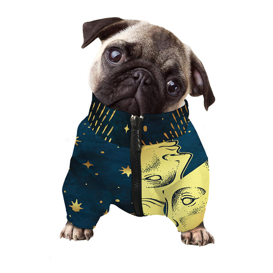 Vintage Moon And Sun Print Dog Zip Up Jacket
