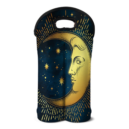 Vintage Moon And Sun Print Double Neoprene Wine Tote