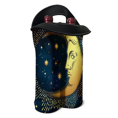 Vintage Moon And Sun Print Double Neoprene Wine Tote
