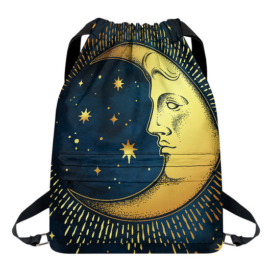 Vintage Moon And Sun Print Drawstring Backpack