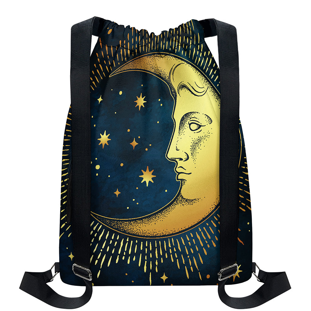 Vintage Moon And Sun Print Drawstring Backpack