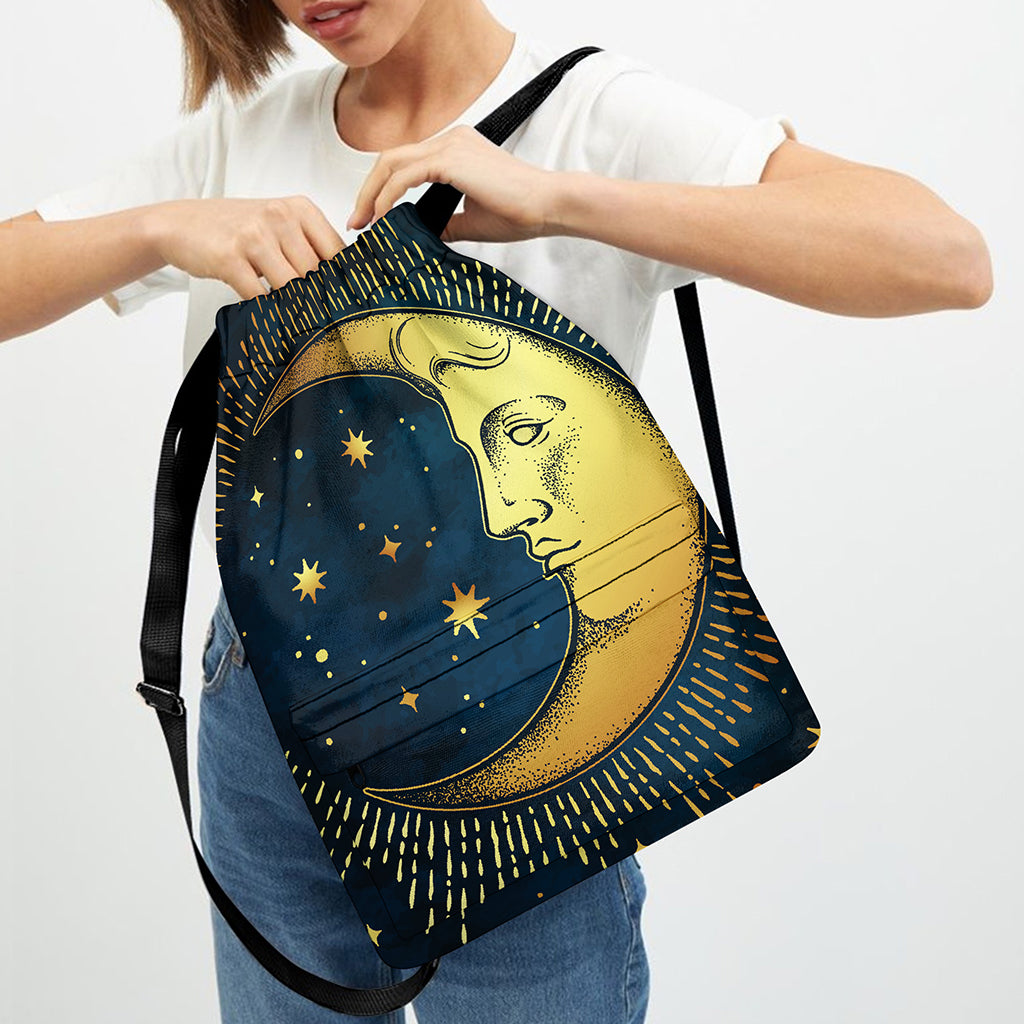 Vintage Moon And Sun Print Drawstring Backpack