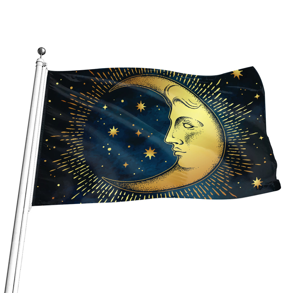 Vintage Moon And Sun Print Flag