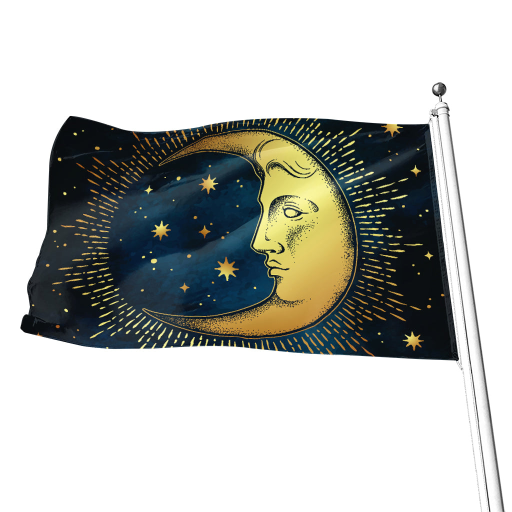Vintage Moon And Sun Print Flag