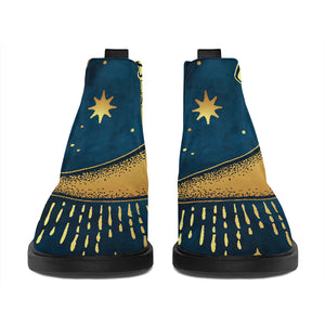 Vintage Moon And Sun Print Flat Ankle Boots